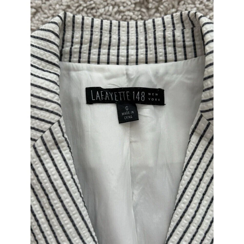 Anthropologie‎ Lafayette 148 Women's Size 6 Navy Cream Blazer Preppy Nautical